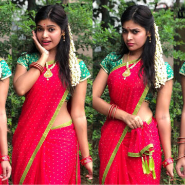 Dharsha Gupta in red saree photos