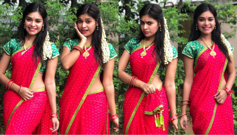Dharsha Gupta in red saree photos