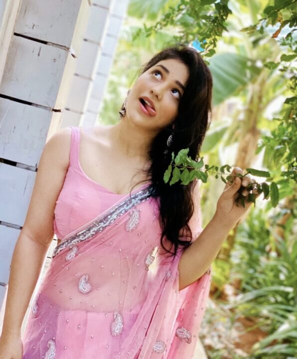 Priyanka Jawalkar hot stills in pink saree