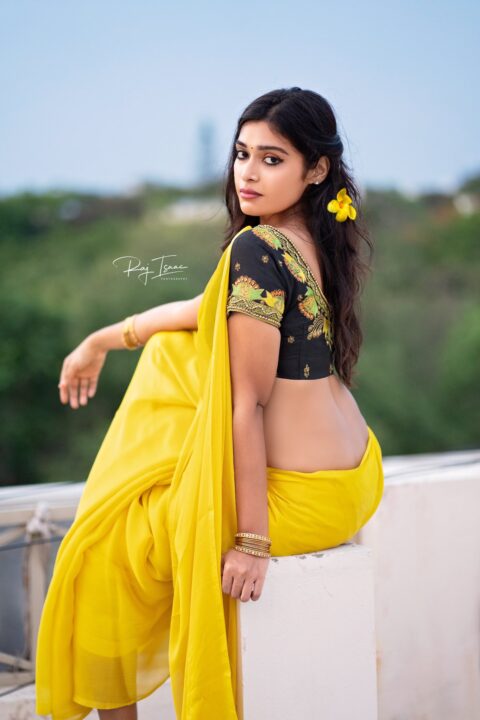 Dharsha Gupta in yellow saree photos