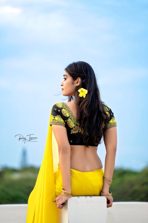 Dharsha Gupta in yellow saree photos