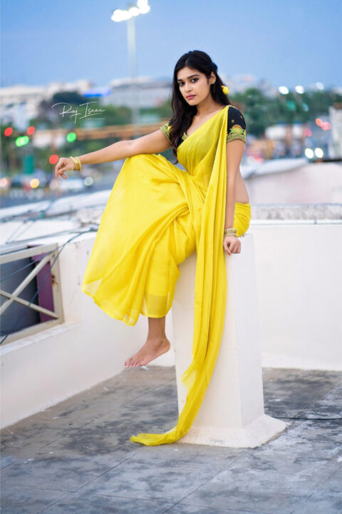 Dharsha Gupta in yellow saree photos