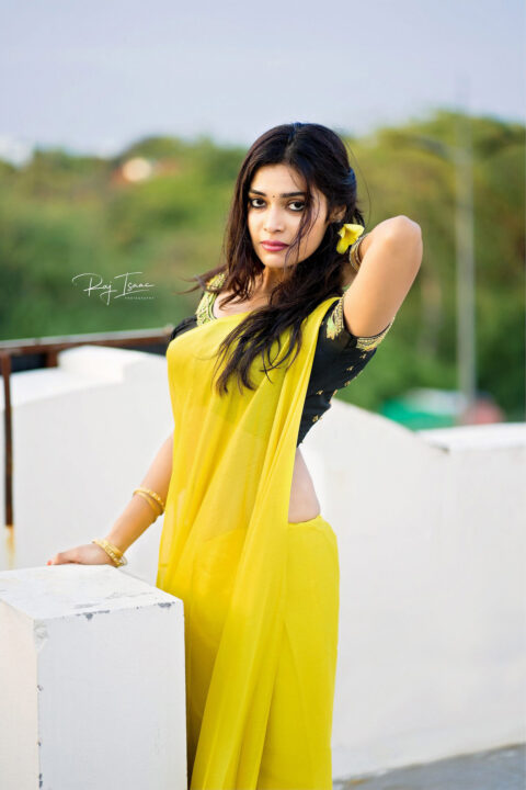 Dharsha Gupta in yellow saree photos