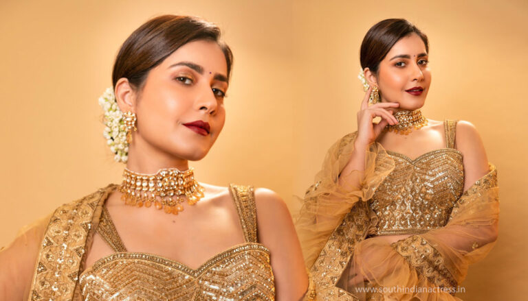 Raashi Khanna in golden lehenga hd stills