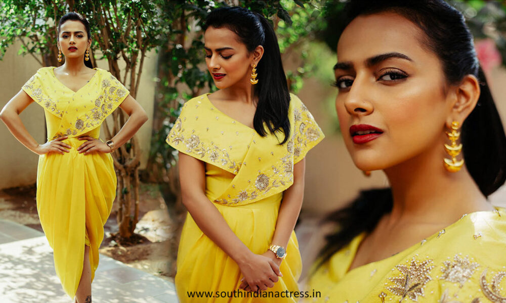 Shraddha Srinath in yellow drape dress photos