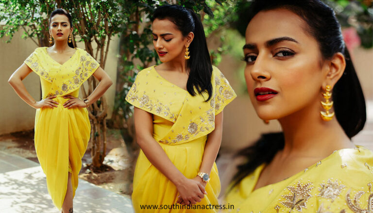 Shraddha Srinath in yellow drape dress photos