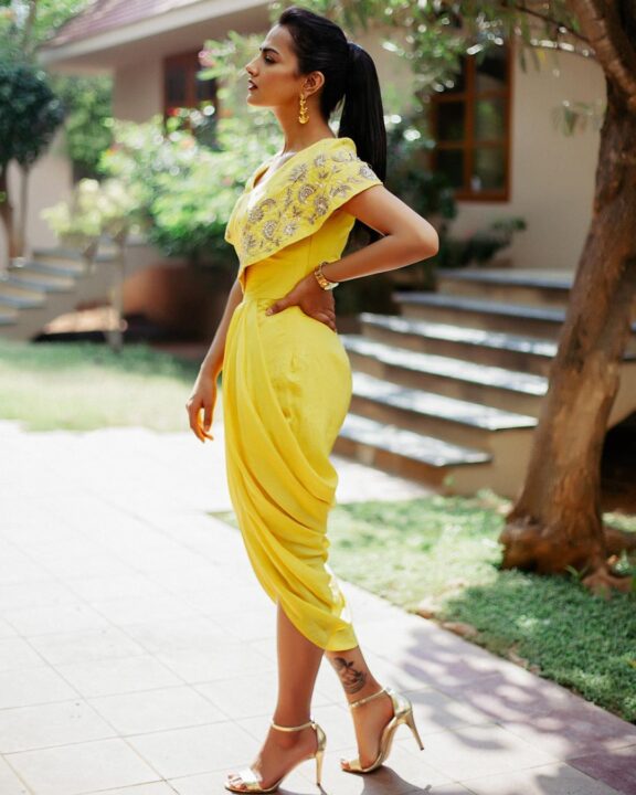 Shraddha Srinath in yellow drape dress photos