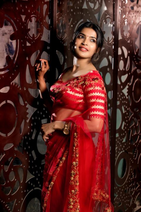 Sanchita Shetty hot stills red saree