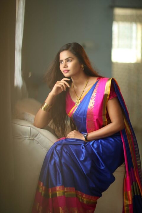 Pubg movie actress San Riyah aka Saran Rithika saree photos