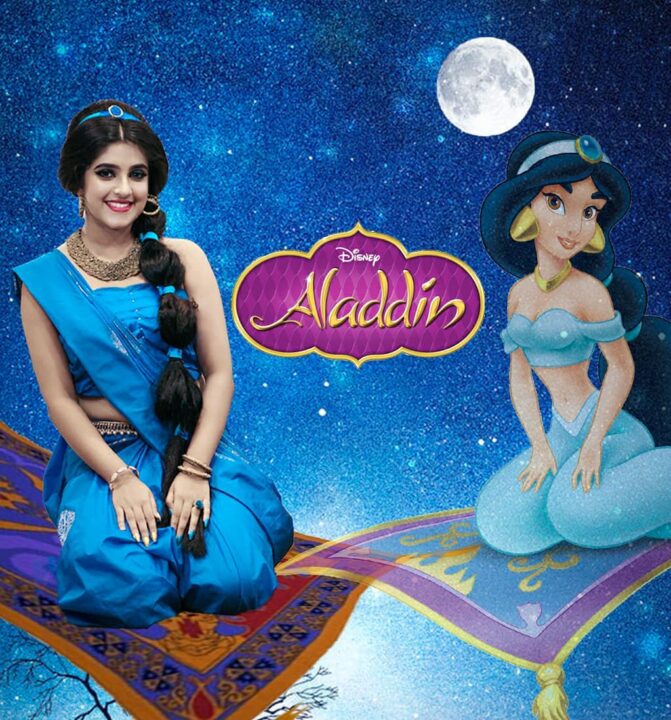 Malayalam actress Meenakshi Dinesh in princess Jasmine costume