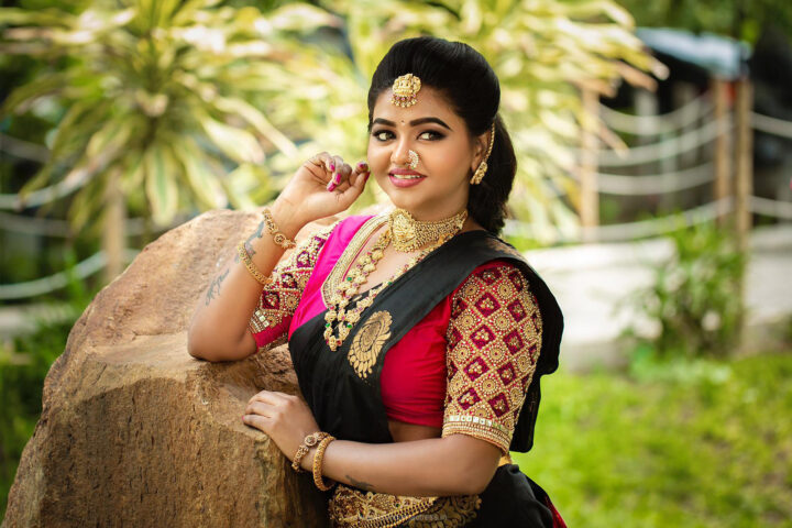 Shalu Shamu in bridal saree photoshoot stills