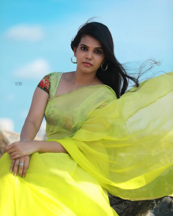 Shathiga in green saree pics