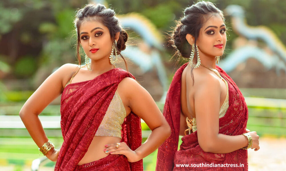 Kannada model Sonu Surabhi in red saree pics
