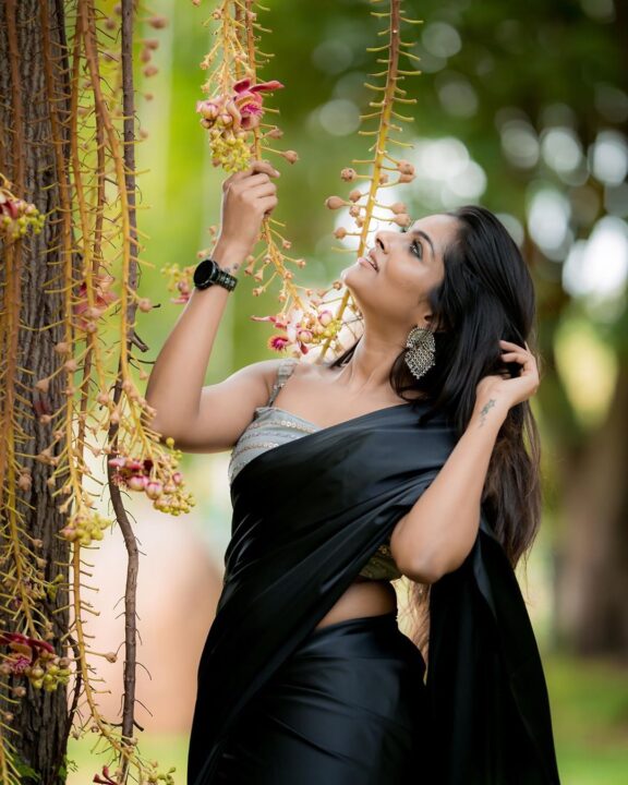 Tamil actress Subalakshmi Rangan in black saree photos