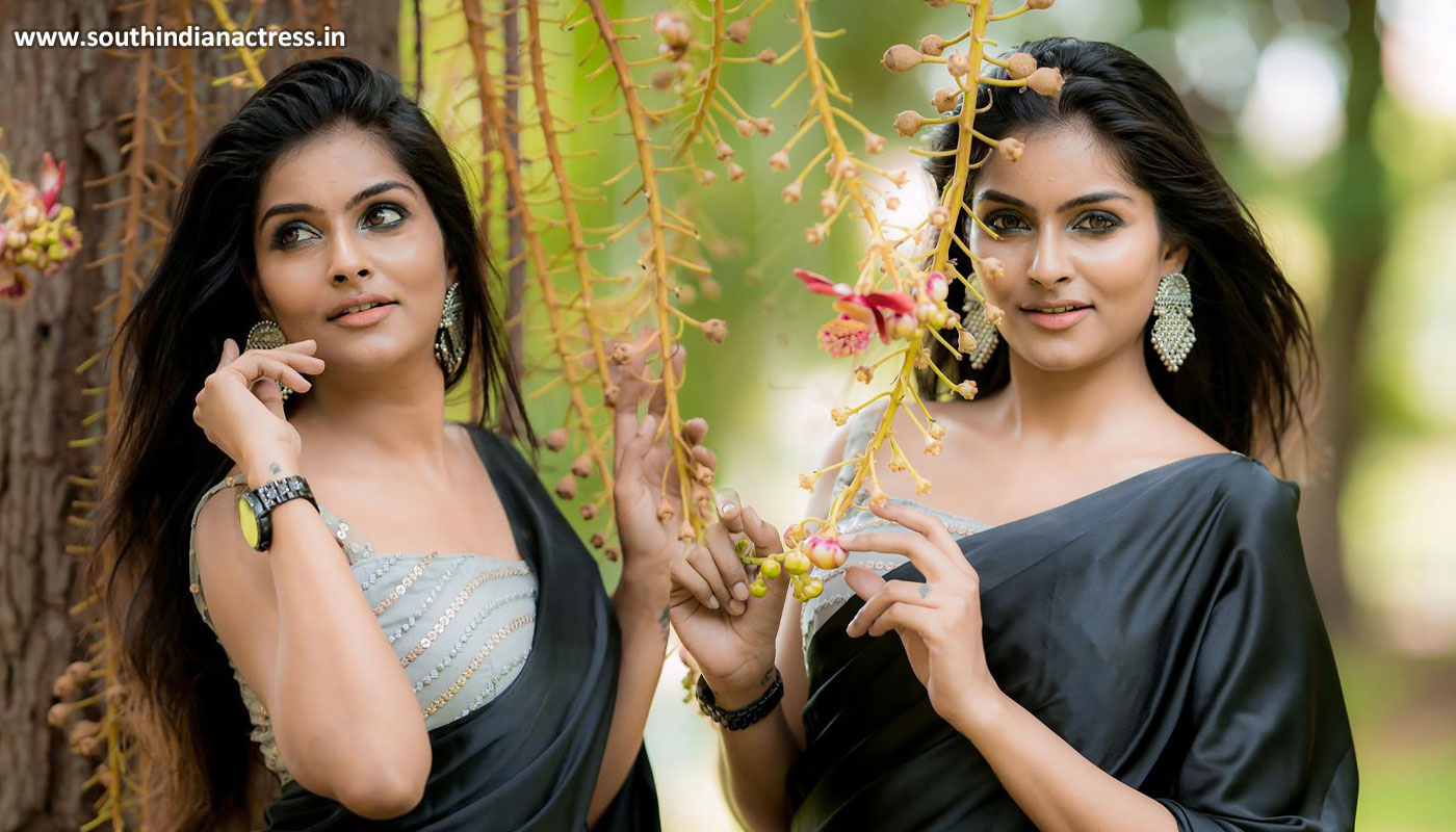 Tamil actress Subalakshmi Rangan in black saree photos