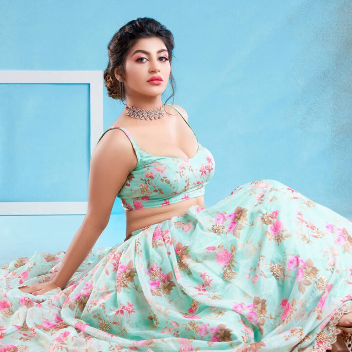 Yashika Aannand hot pics in Floral green lehenga