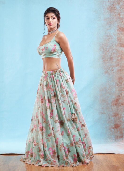 Yashika Aannand hot pics in Floral green lehenga