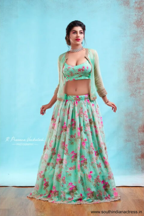 Yashika Aannand hot pics in Floral green lehenga