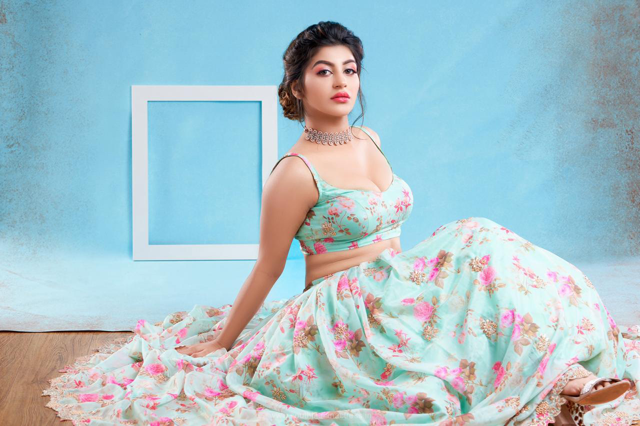 Yashika Aannand hot pics in Floral green lehenga