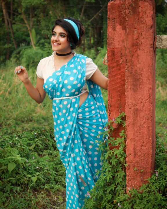 Meenakshi Dinesh recreating Cinderella in saree