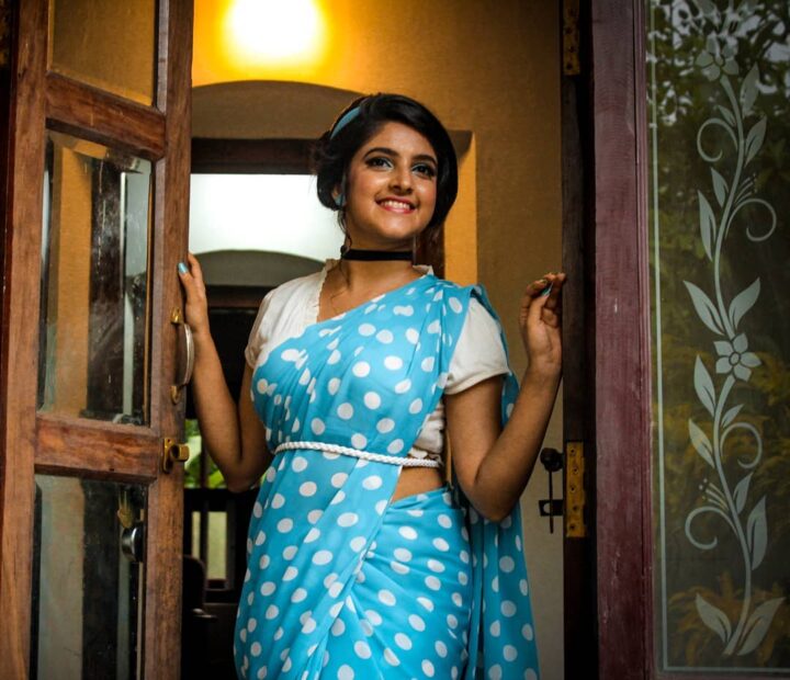 Meenakshi Dinesh recreating Cinderella in saree