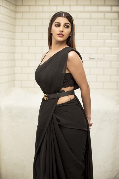 Yashika Aannand stills in belted black saree