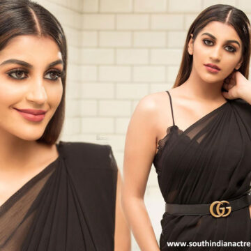 Yashika Aannand stills in belted black saree