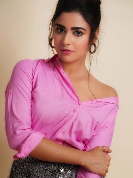 Priyanka Sharma in pink shirt photoshoot stills