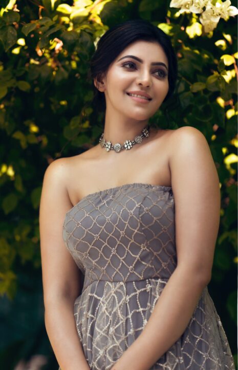 Athulyaa Ravi photoshoot stills in strapless grey anarkali