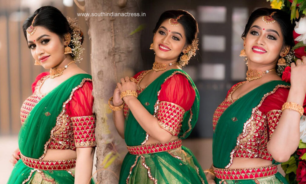 Gayathri Yuvraaj in traditional silk half saree lehenga photos