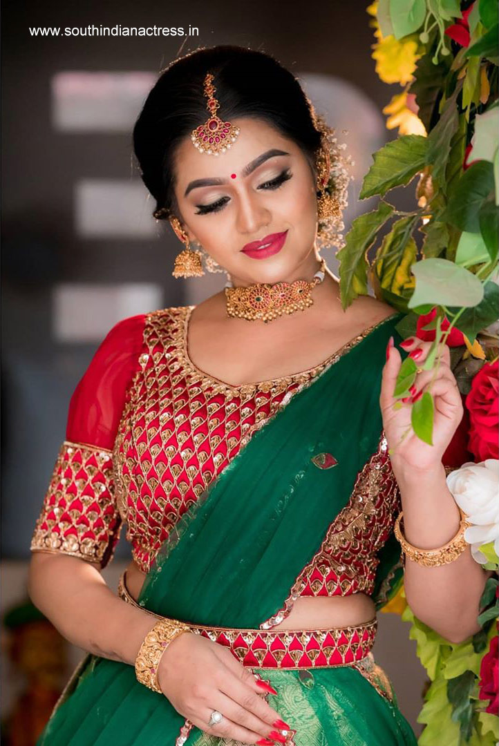 Gayathri Yuvraaj in traditional silk half saree lehenga photos