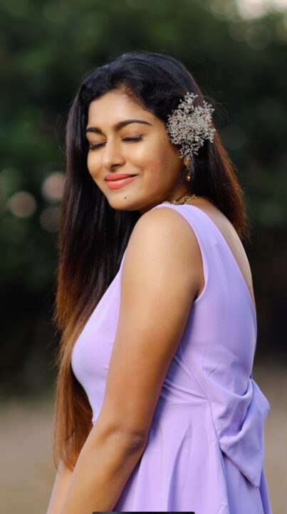 Akshatha Srinivas hot pics in Purple dress