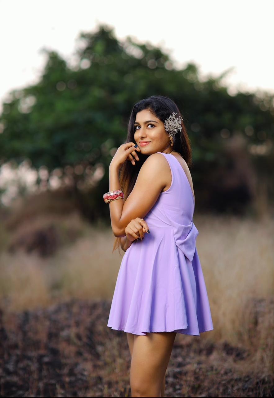 Akshatha Srinivas hot pics in Purple short dress - South Indian Actress