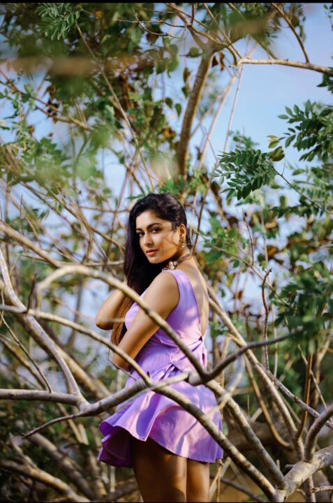 Akshatha Srinivas hot pics in Purple short dress