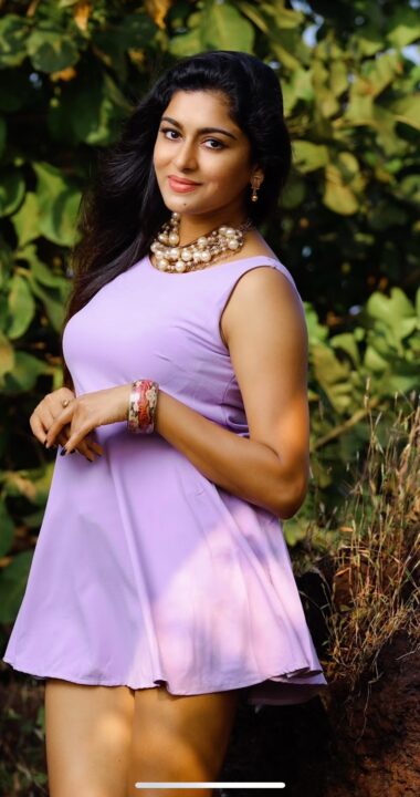 Akshatha Srinivas hot pics in Purple short dress