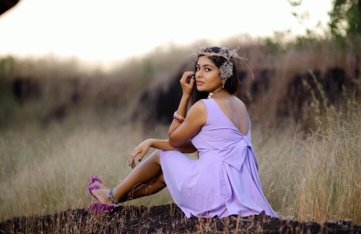 Akshatha Srinivas hot pics in Purple short dress