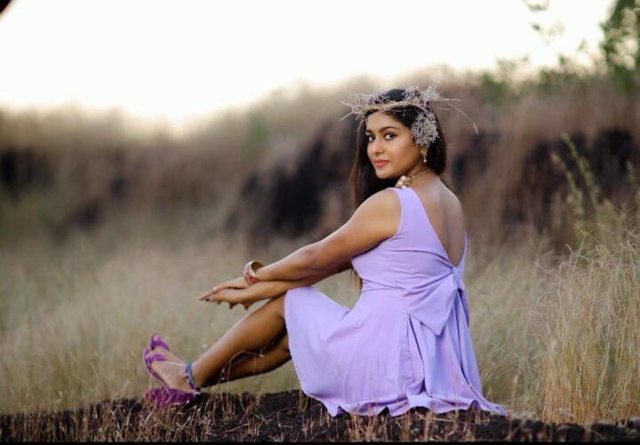 Akshatha Srinivas hot pics in Purple short dress