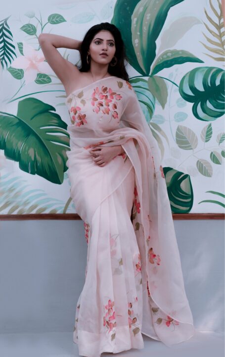 Athulyaa Ravi in organza saree by Picchika