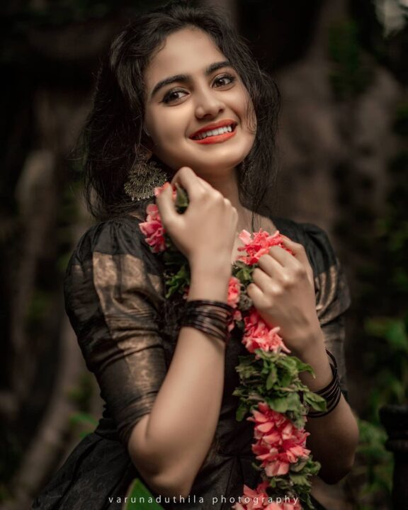 Devika Sanjay stills in black traditional Kerala dress