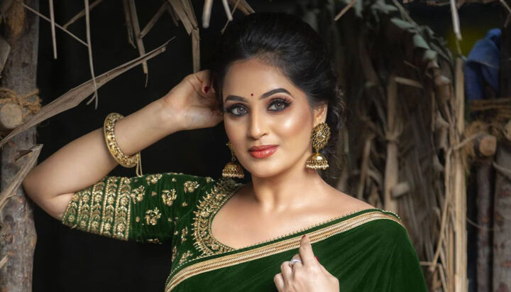 Mounika Devi in deep green saree styled by Swapnaa Reddy