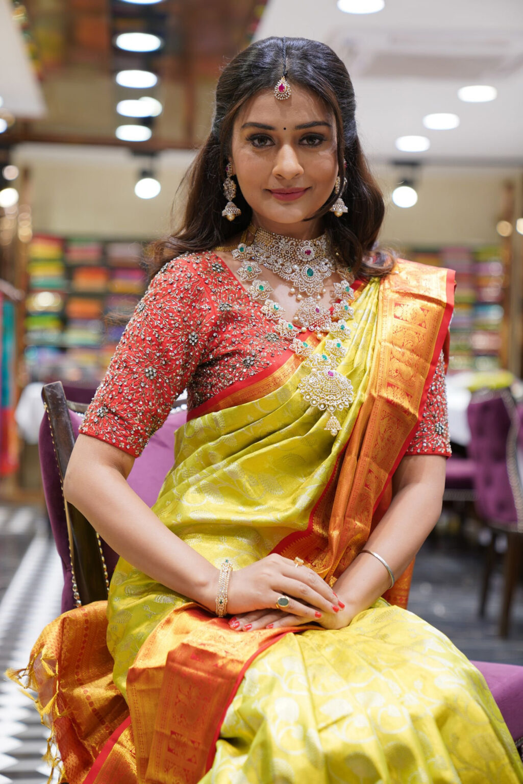 Payal Rajput in Kanchipuram silk saree stills at Brand Mandir