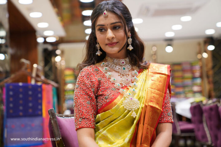 Payal Rajput in Kanchipuram silk saree still at Brand Mandir