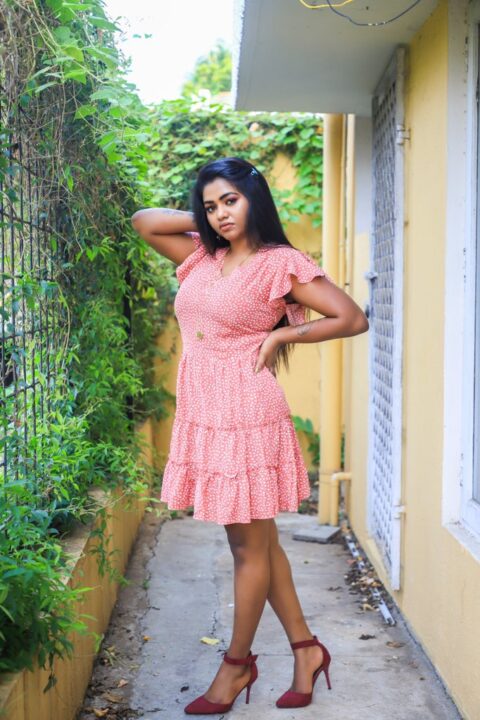Shalu Shamu stills in pastel pastel wrap tea dress