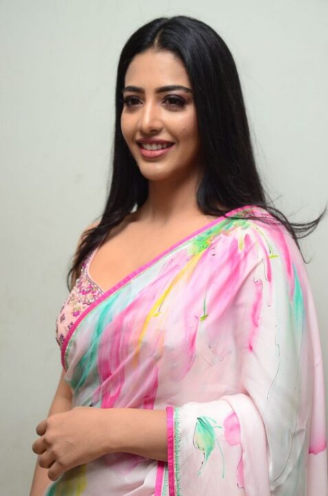 Daksha Nagarkar in saree stills at Zombie Reddy Movie Teaser Launch