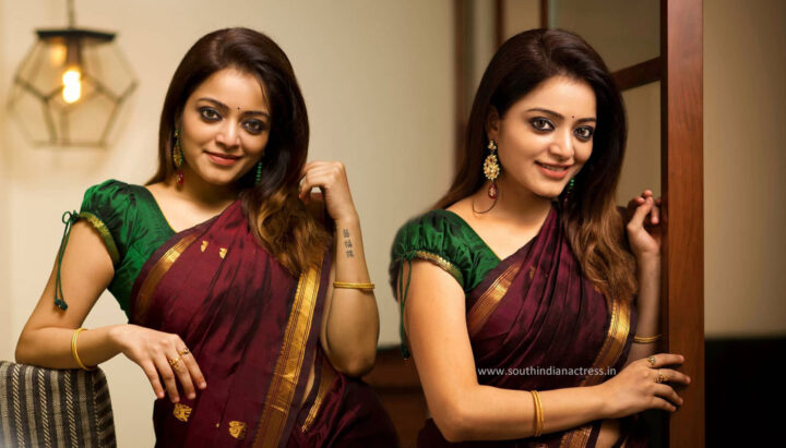 Janani Iyer in Kanchipuram silk saree photos