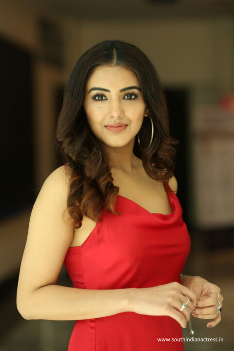 Malvika Sharma hot stills in red dress at Red Movie Trailer Launch
