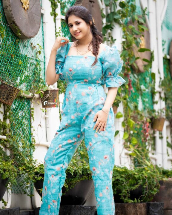 Manvita Kamath photoshoot stills in Baby Blue Jumpsuit