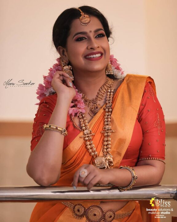 Sadhika Venugopal in wedding saree photoshoot