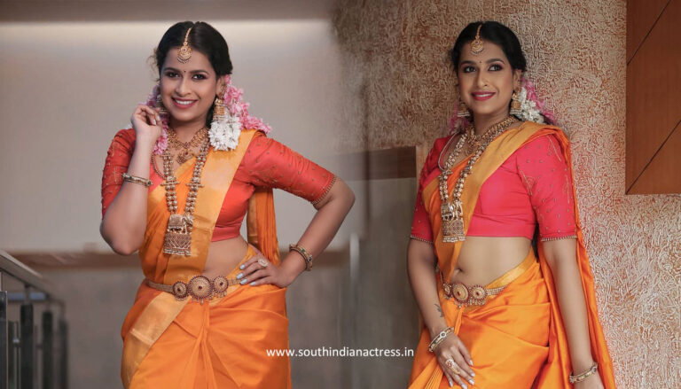 Sadhika Venugopal in wedding saree photoshoot