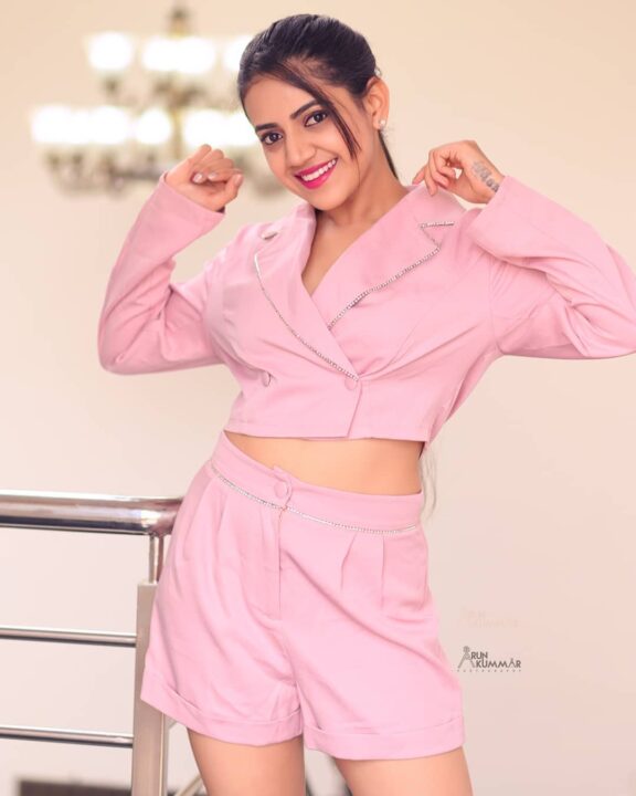 Harshitha Gowda latest photoshoot stills in pink outfit